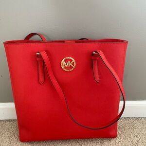 Michael Kors Vibrant Coral Tote with Gold Accents